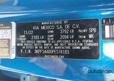 2023 Kia Forte Gt-Line z USA, uszkodzony, nr VIN 3KPF54AD0PE574183